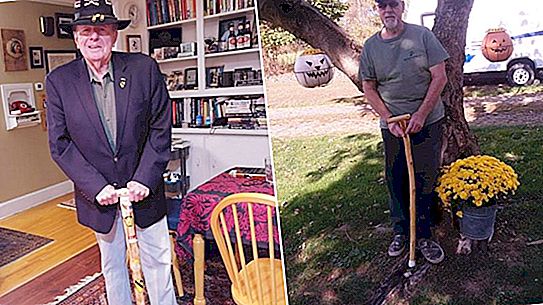 Jamie Willis collects old New Year trees and makes canes of them for his veteran friends