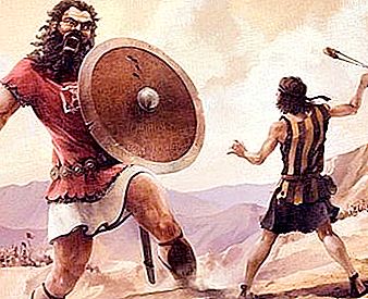 Heróis bíblicos Davi e Golias. A batalha