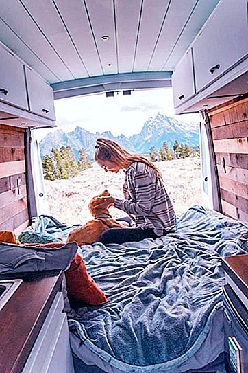 The girl quit her job and left the guy to travel in the van with her dog